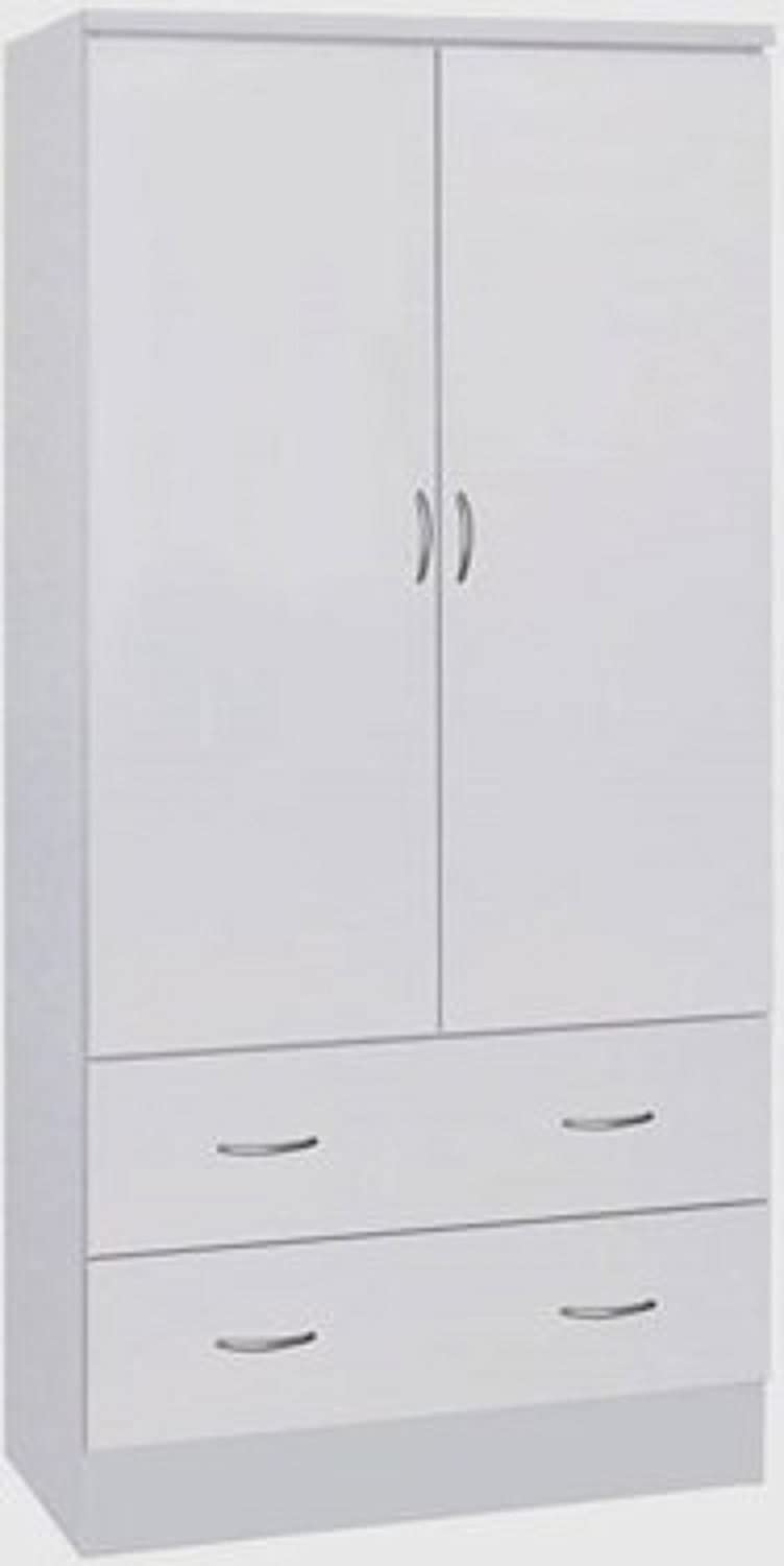HODEDAH IMPORT Two Door Wardrobe， with Two Drawers， and Hanging Rod， White.