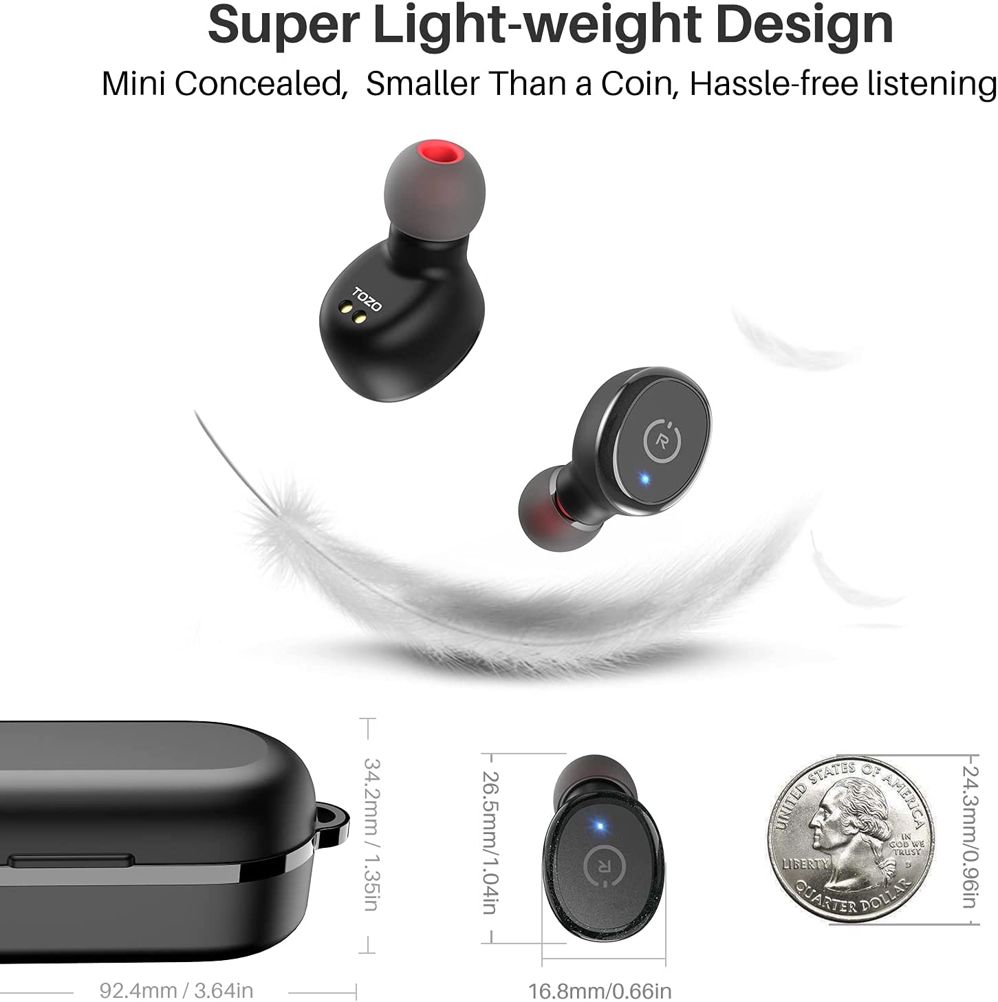 TOZO T10 Bluetooth 5.3 Wireless Earbuds with Wireless Charging Case IPX8 Waterproof Stereo Headphones in Ear Built in Mic Headset Premium Sound with Deep Bass for Sport Black (2022 Upgraded)
