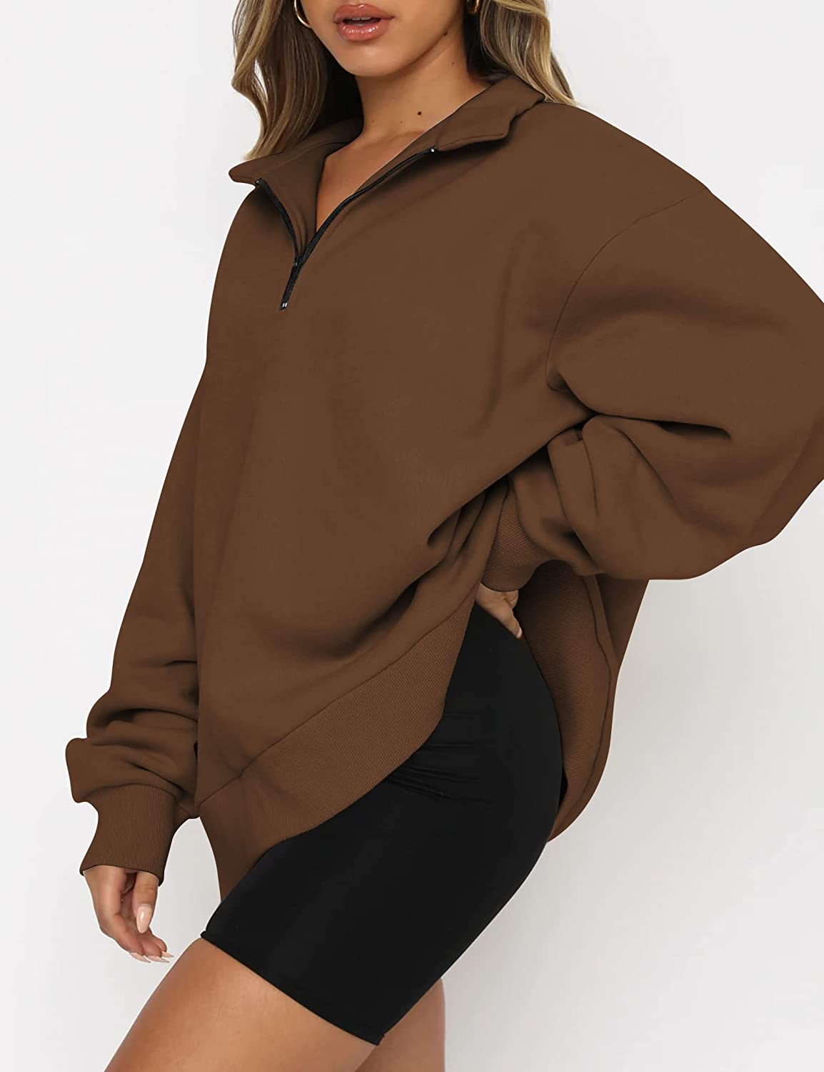 Trendy Queen Womens Oversized Half Zip Pullover Long Sleeve Sweatshirt Quarter Zip Hoodie Sweater Teen Girls Fall Y2K Clothes