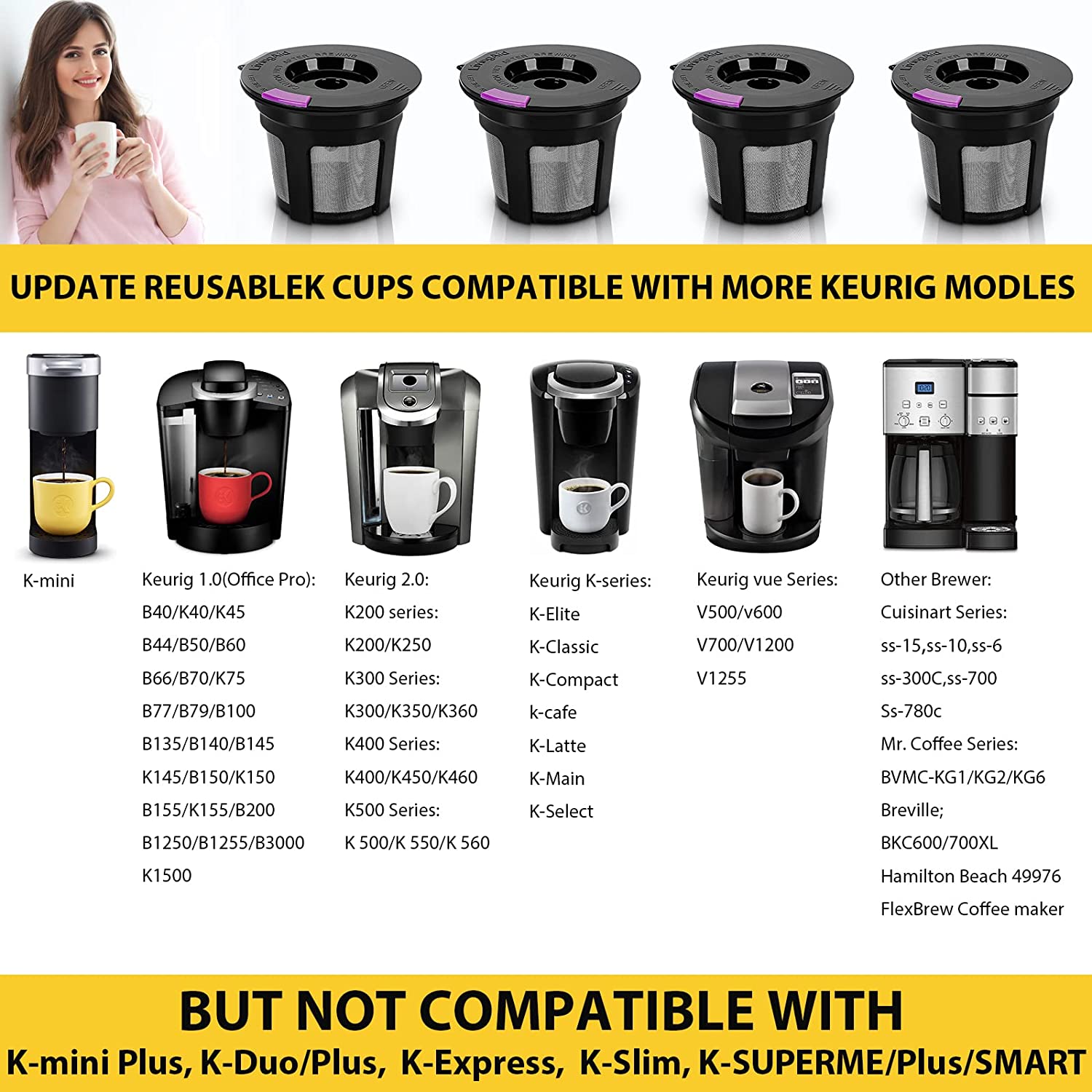Reusable K Cups For Keurig, Reusable K CUP Coffee Filter Refillable Single K CUP for Keurig 2.0 1.0 BPA Free-6 Packs