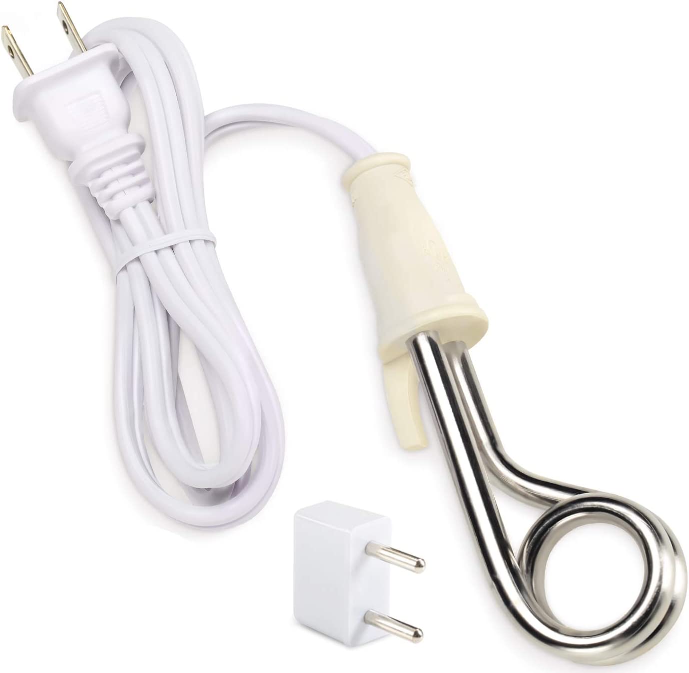 Lewis N. Portable Immersion Water Heater + Electric Kettle Alternative for Coffee, Tea + Hot Chocolate, Camping, Travel + Office w/Travel Adapter, White, 120/240v