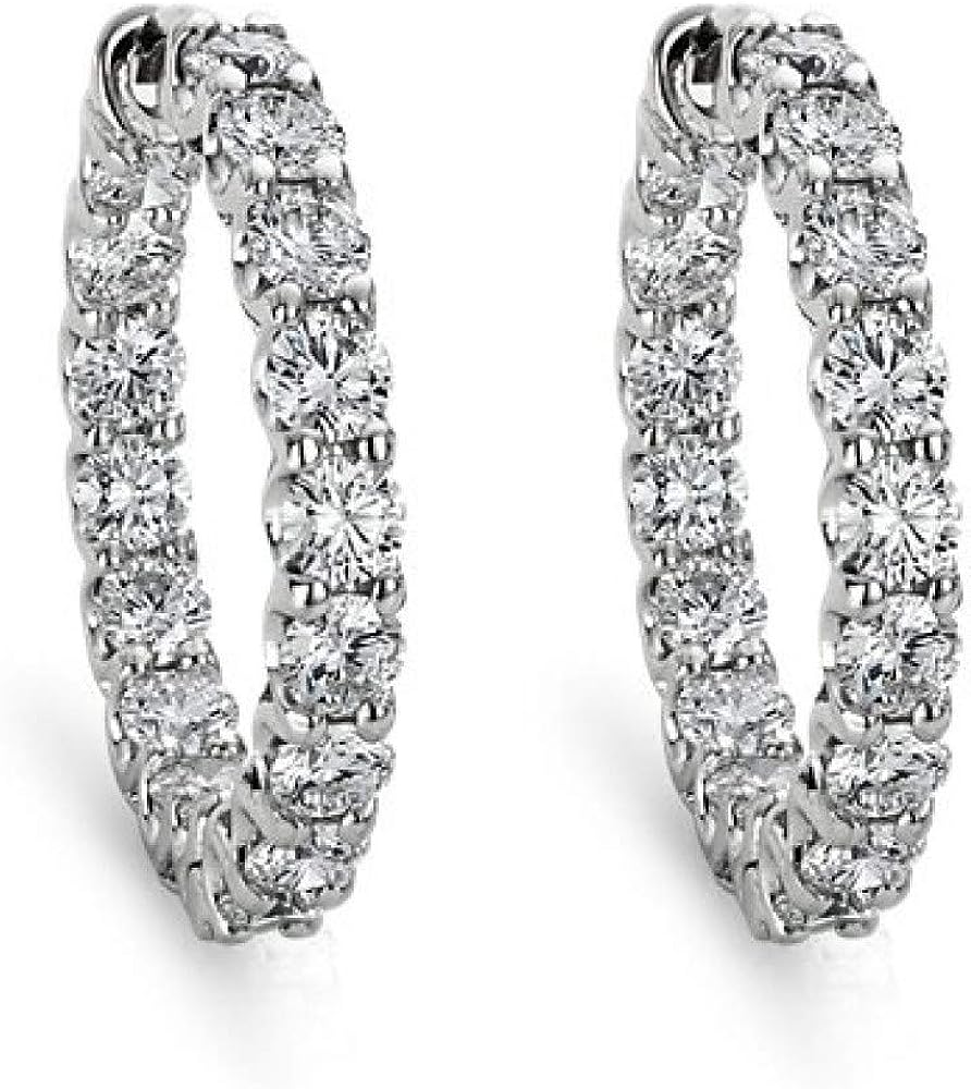 Madina Jewelry 2.00 ct Round Cut Diamond Hoop Huggie Earrings in 14 white Gold
