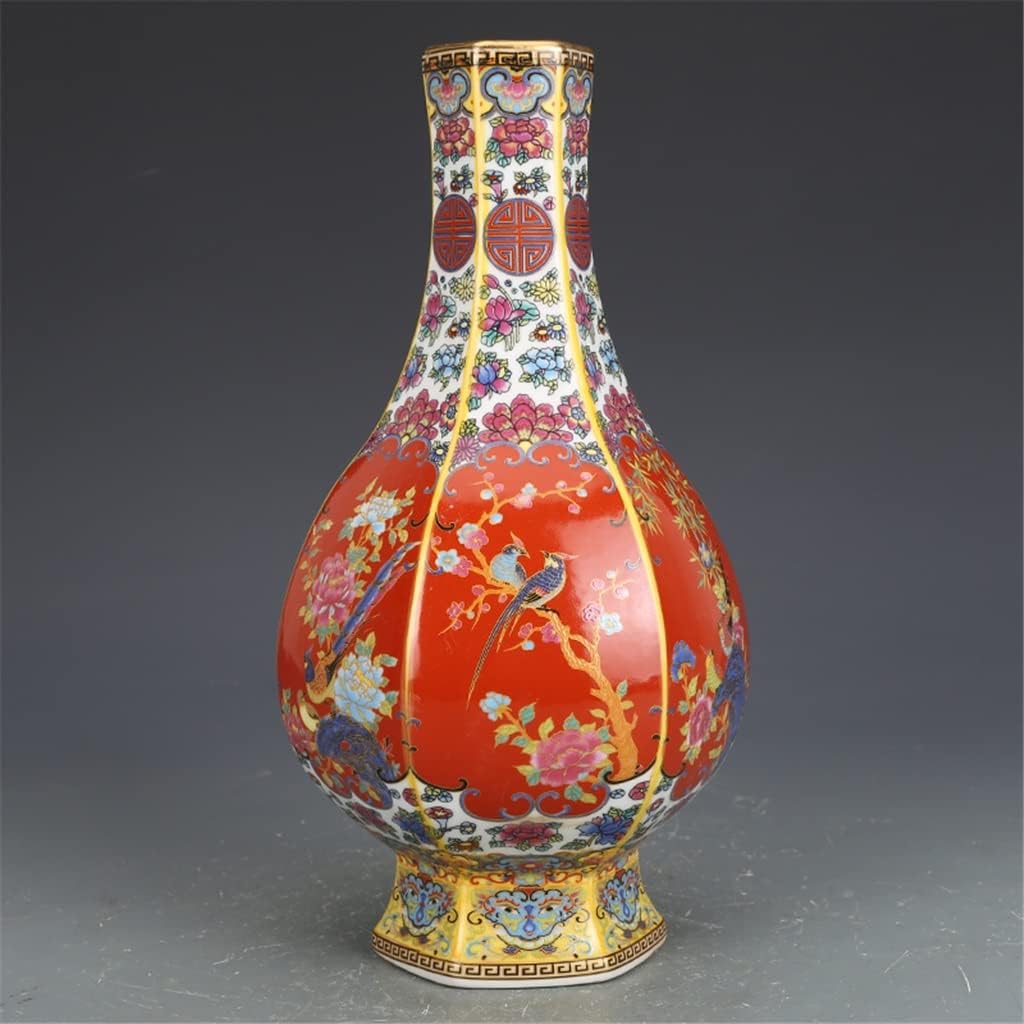 ZSEDP Ceramics Ornaments Enamel Hexagonal Vase Antique Porcelain Porch Dried Flower Vase