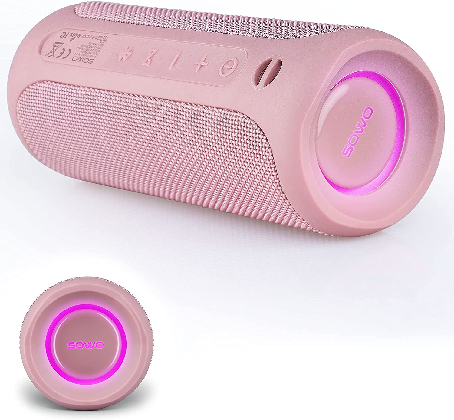 Outdoor Portable Bluetooth Speaker， Wireless IPX7 Waterproof Speaker， 25W Loud Sound， Bassboom Technology， TWS Pairing， 16H Playtime， Speaker with Lights - Pink