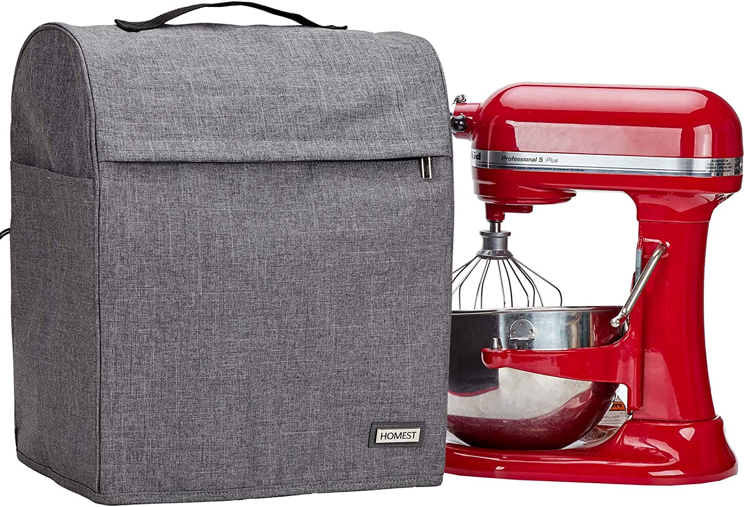 HOMEST Stand Mixer Cover Compatible with KitchenAid Bowl Lift 5-8 Quart，Dust Cover with Zipper Pocket for Accessories, Grey (Patent Design)