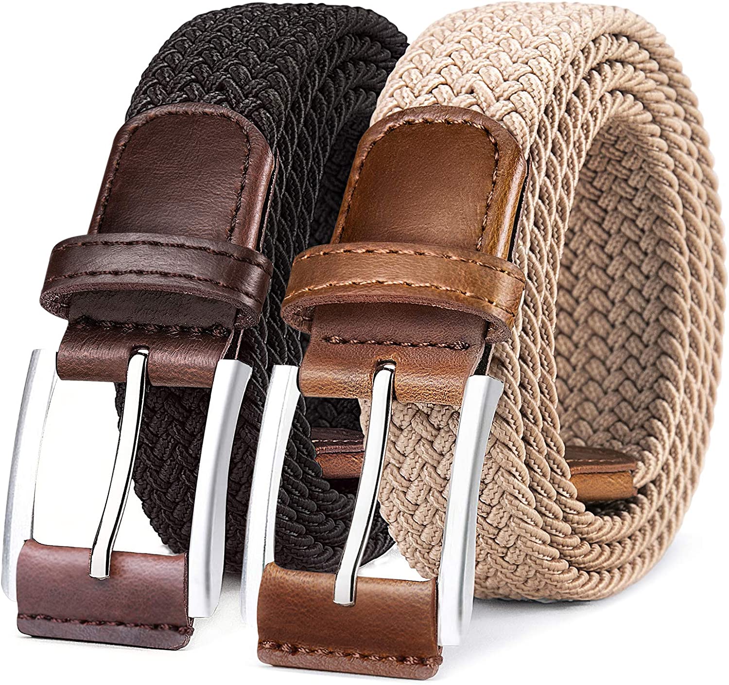 BULLIANT Belt for Men 2Pack, Mens Stretch Braided Web Belt Elastic for Casual Golf Hunting Pants Jeans,1 3/8"
