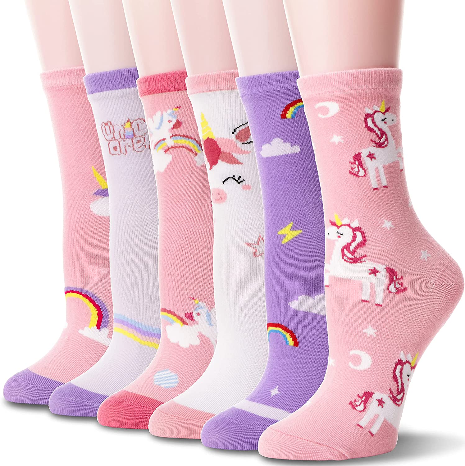 WELSOX Unicorn Socks Gifts for Girls kids Cute Animal Fun Crew Fashion Funny Novelty Soft Cotton Socks 6 Pairs