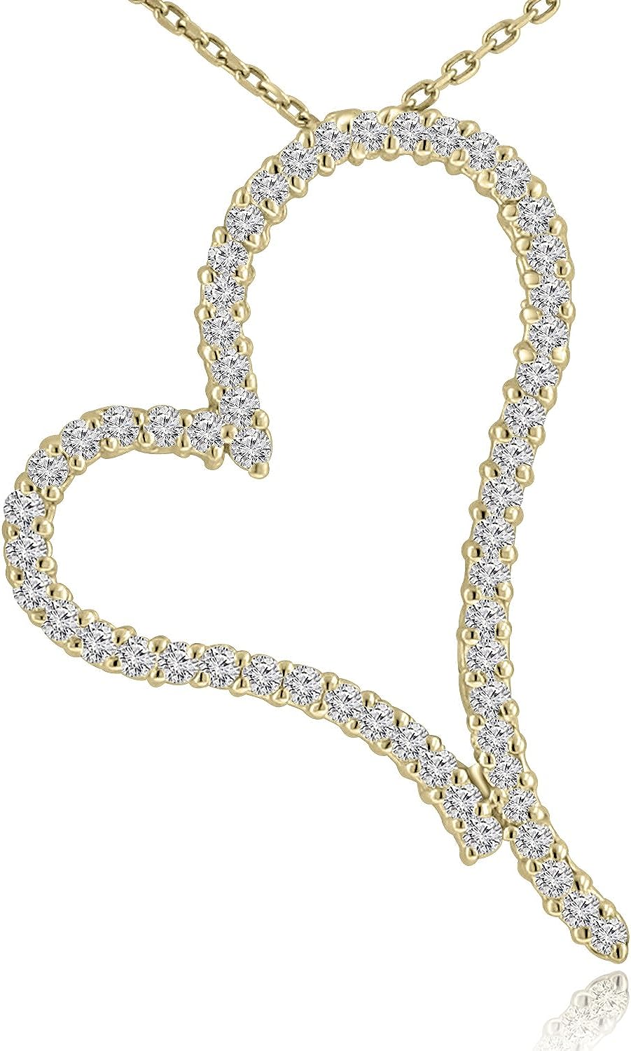 Madina Jewelry 1.30 ct Round Cut Diamond Heart Shape Pendant Necklace (G Color SI-1 Clarity) in 14 kt Yellow Gold