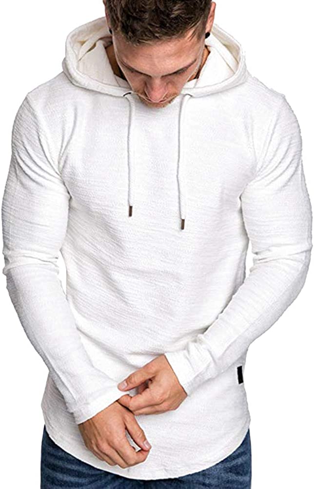 Mens Fashion Athletic Hoodies Sport Sweatshirt Solid Color Fleece Pullover