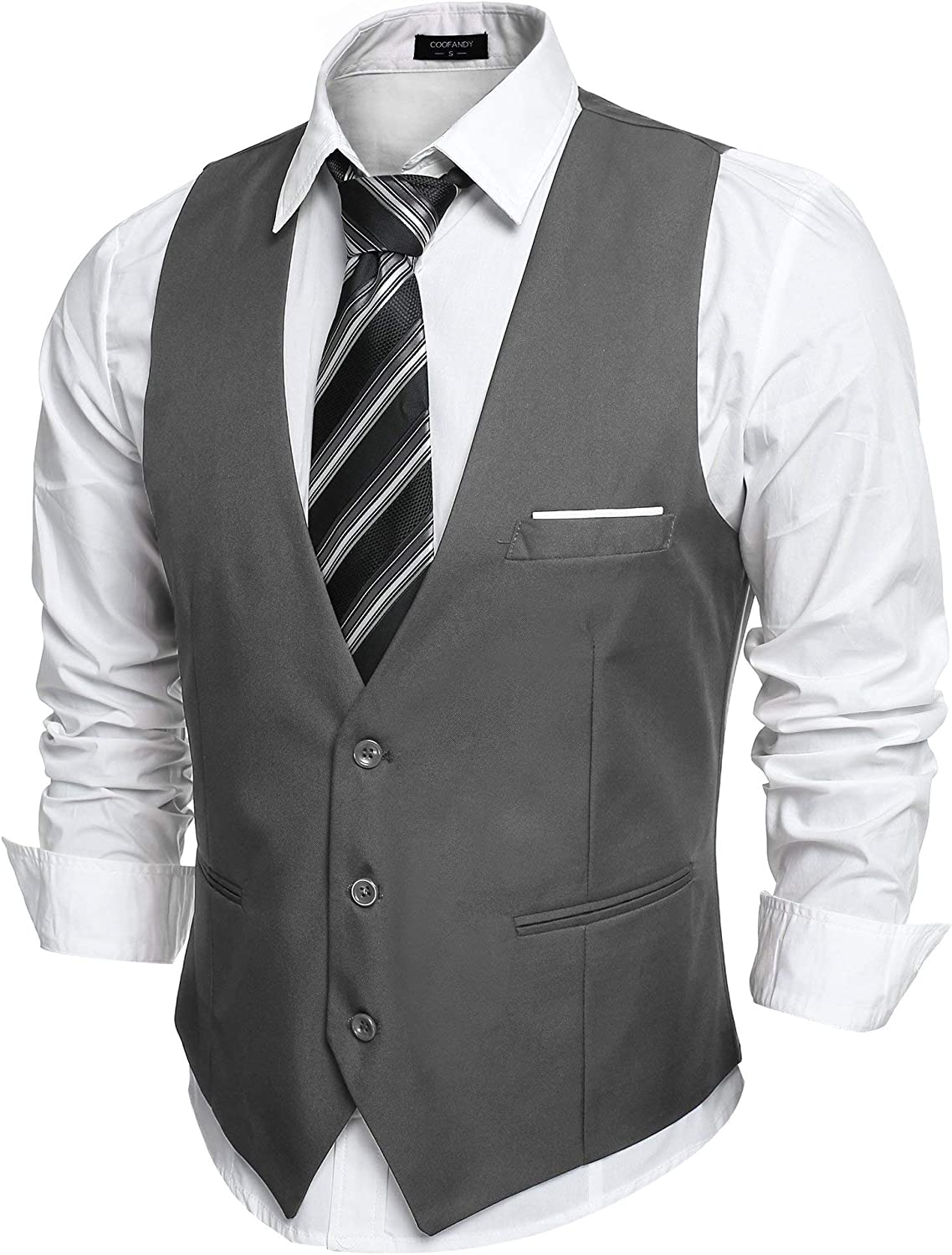 COOFANDY Men's V-Neck Sleeveless Slim Fit Jacket Casual Suit Vests Business Vest Suit