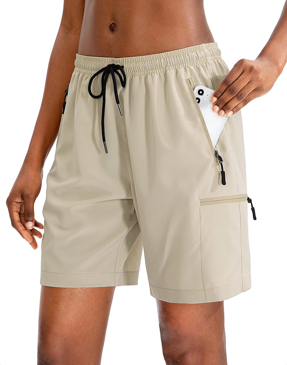 SANTINY Women's Hiking Cargo Shorts Quick Dry Lightweight Summer Shorts for Women Travel Athletic Golf with Zipper Pockets