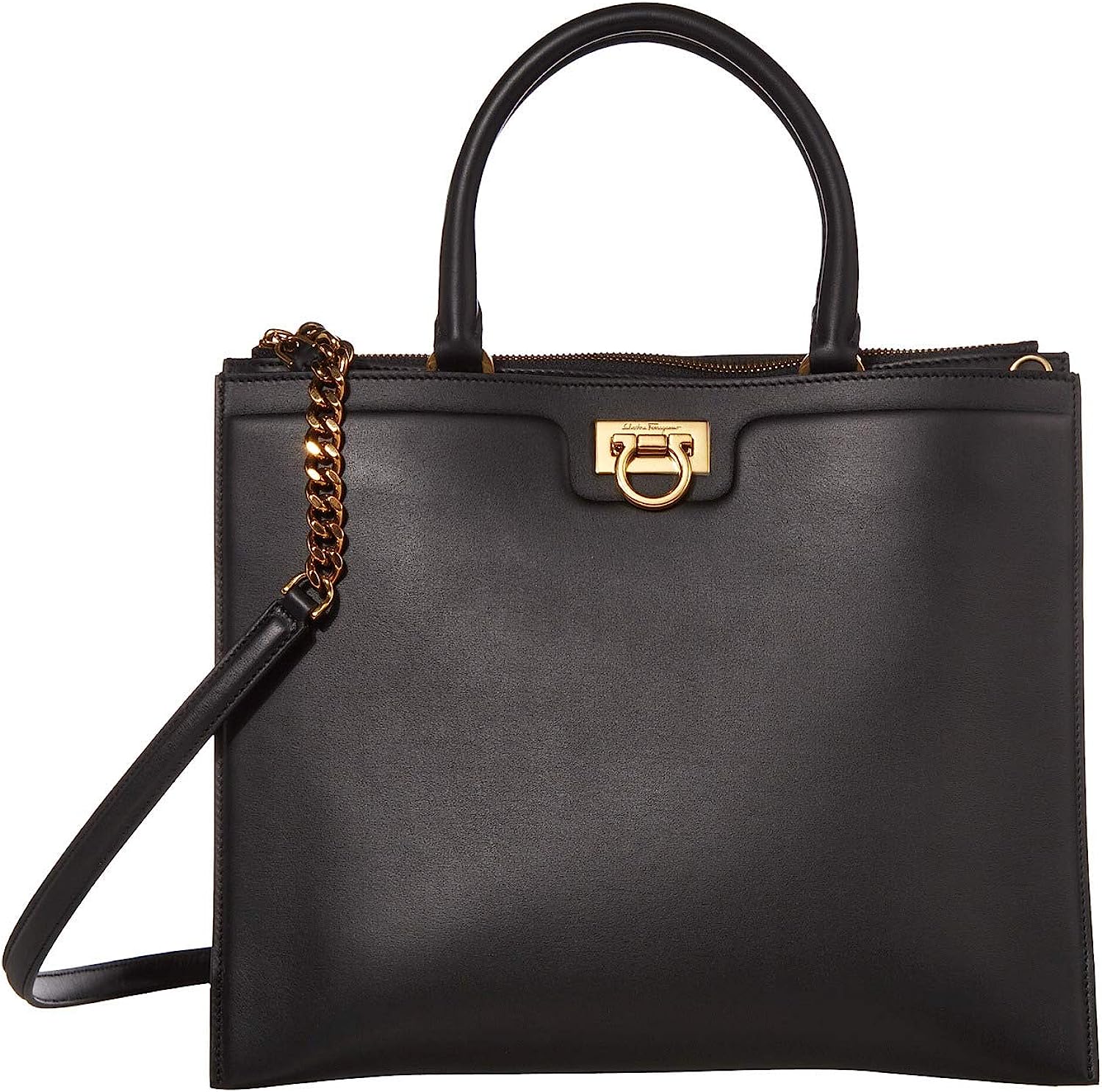 SALVATORE FERRAGAMO Ladies Black Trifolio Top Handle Bag