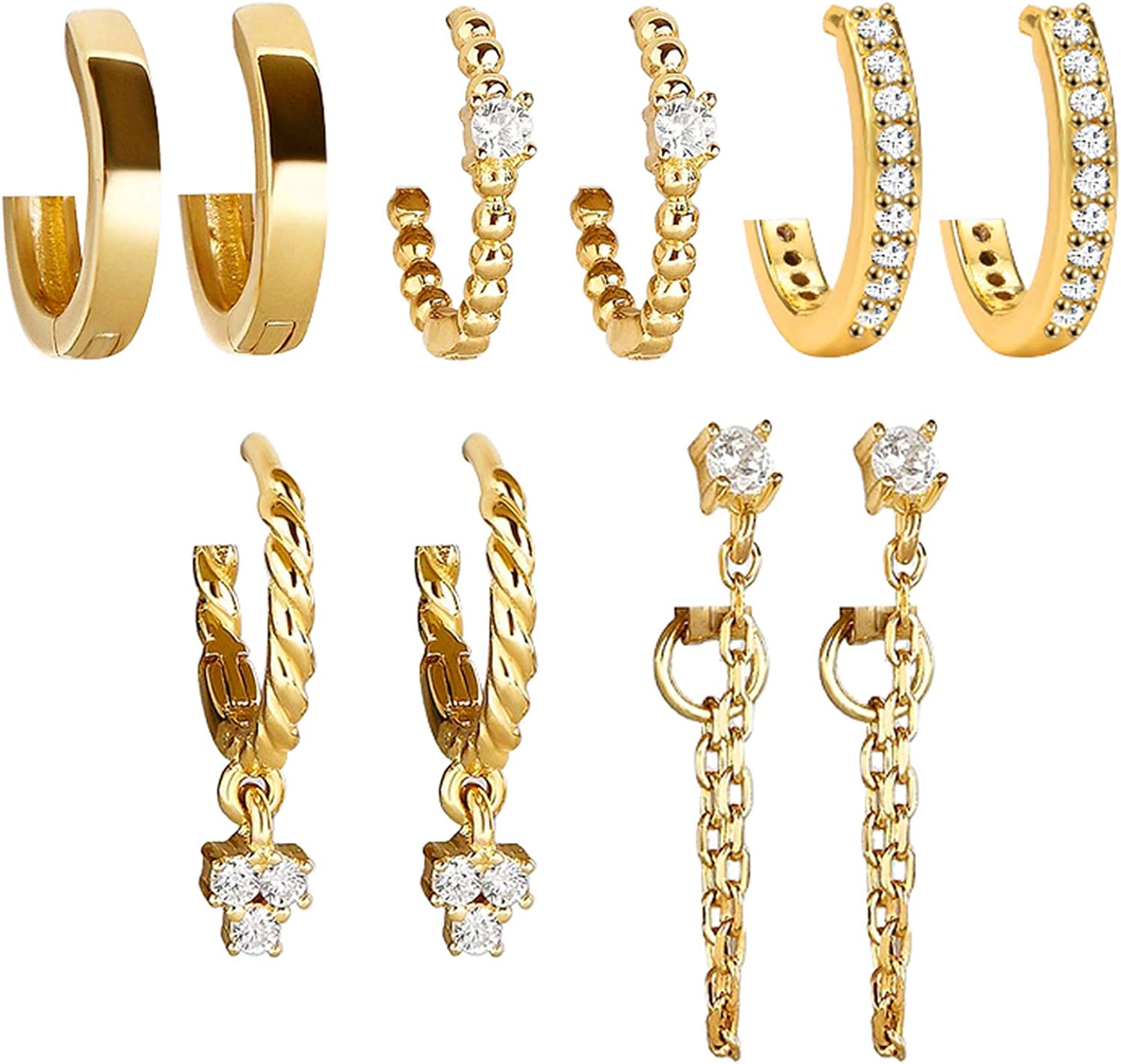 5 Pairs Gold Silver Huggies Hoop Earrings Set for Women Girls Small Dangle Chain Hoop Earrings Jewelry for Gifts
