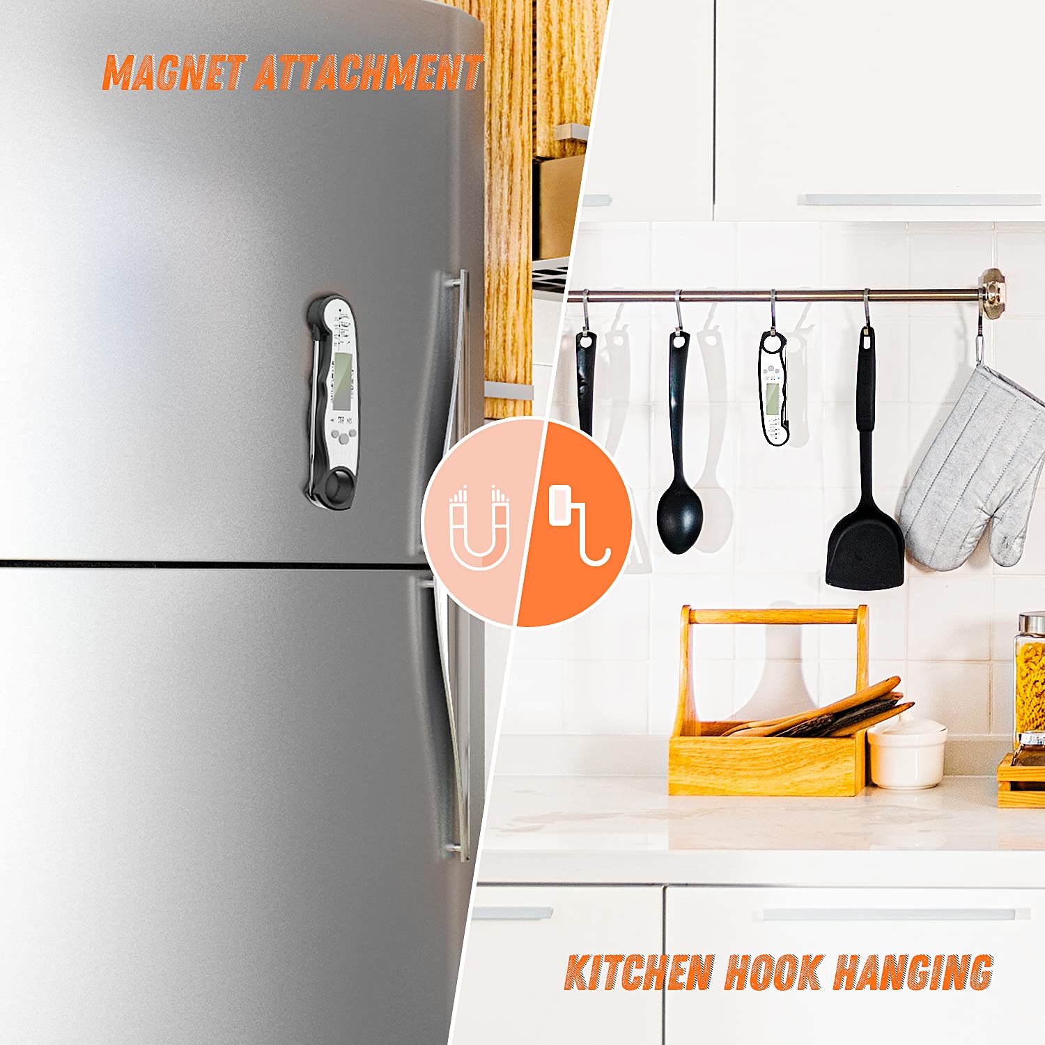 Digital Meat Thermometer, Waterproof Instant Read Food Thermometer for Cooking and Grilling, Kitchen Gadgets, Accessories with Backlight & Calibration for Candy, BBQ Grill, Liquids, Beef, Turkey