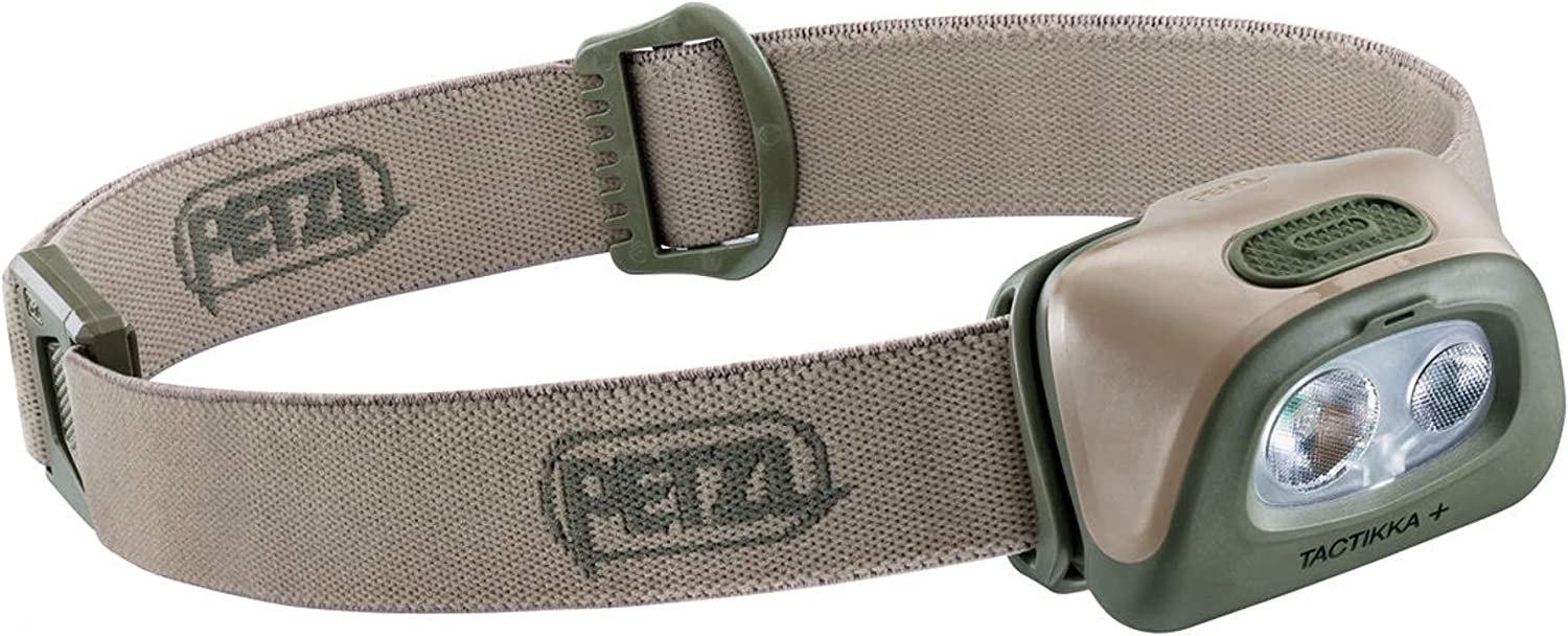 Petzl TACTIKKA+ Headlamp - Compact and Powerful 350 Lumen Headlamp, for Hunting and Fishing with White or Red Lighting - Desert