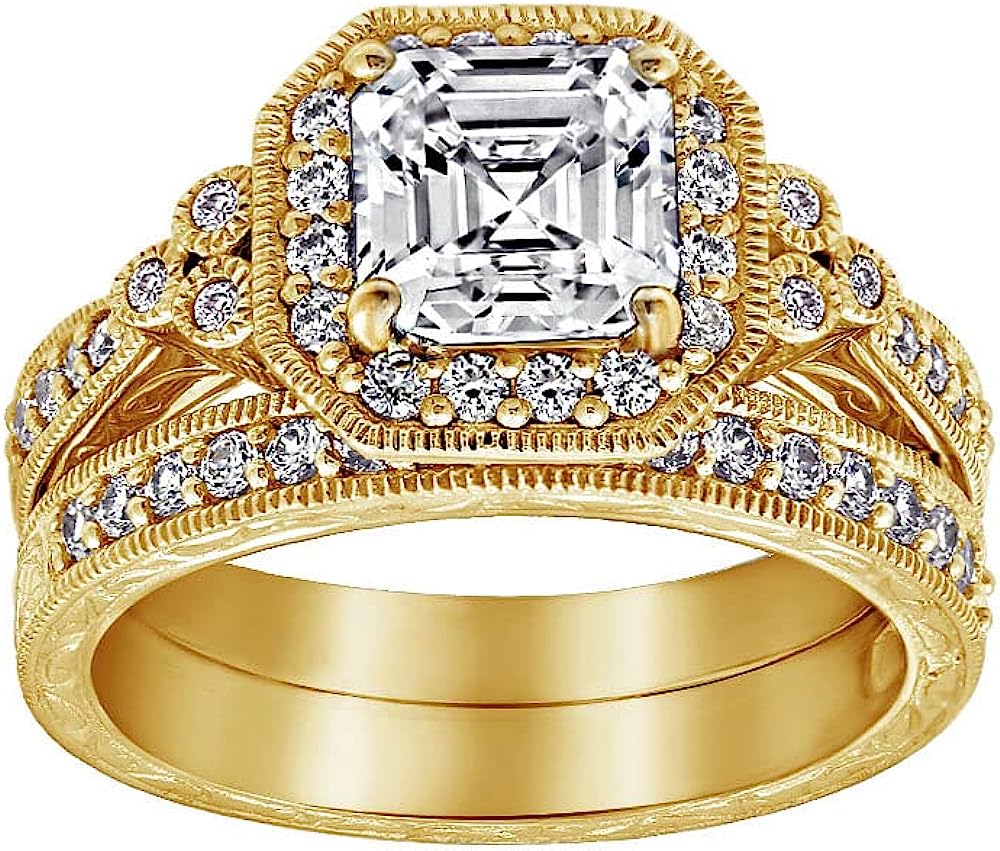 Amazon Collection Platinum-Plated Sterling Silver Antique Ring set with Asscher-Cut Infinite Elements Cubic Zirconia