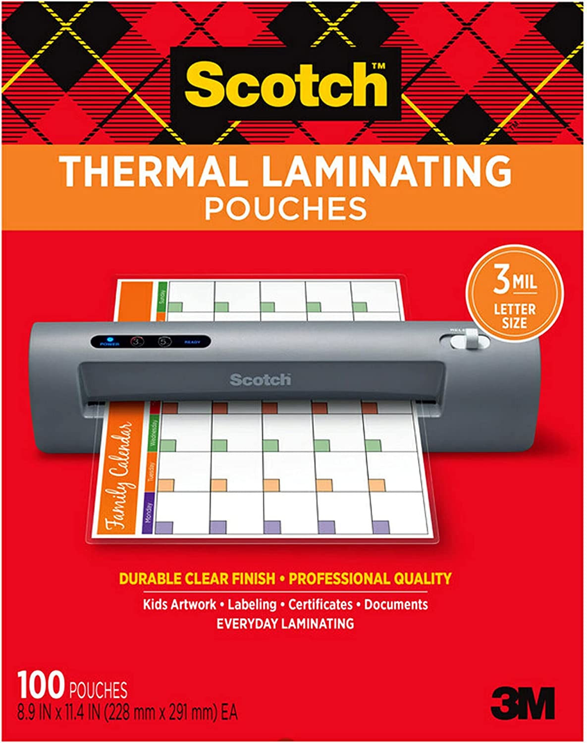Scotch Thermal Laminating Pouches, 100 Pack Laminating Sheets, 3 Mil, 8.9 x 11.4 Inches, Education Supplies & Craft Supplies, For Use With Thermal Laminators, Letter Size Sheets (TP3854-100)