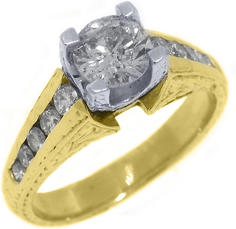 14k Yellow Gold Brilliant Round Antique Diamond Engagement Ring 1.35 Carats