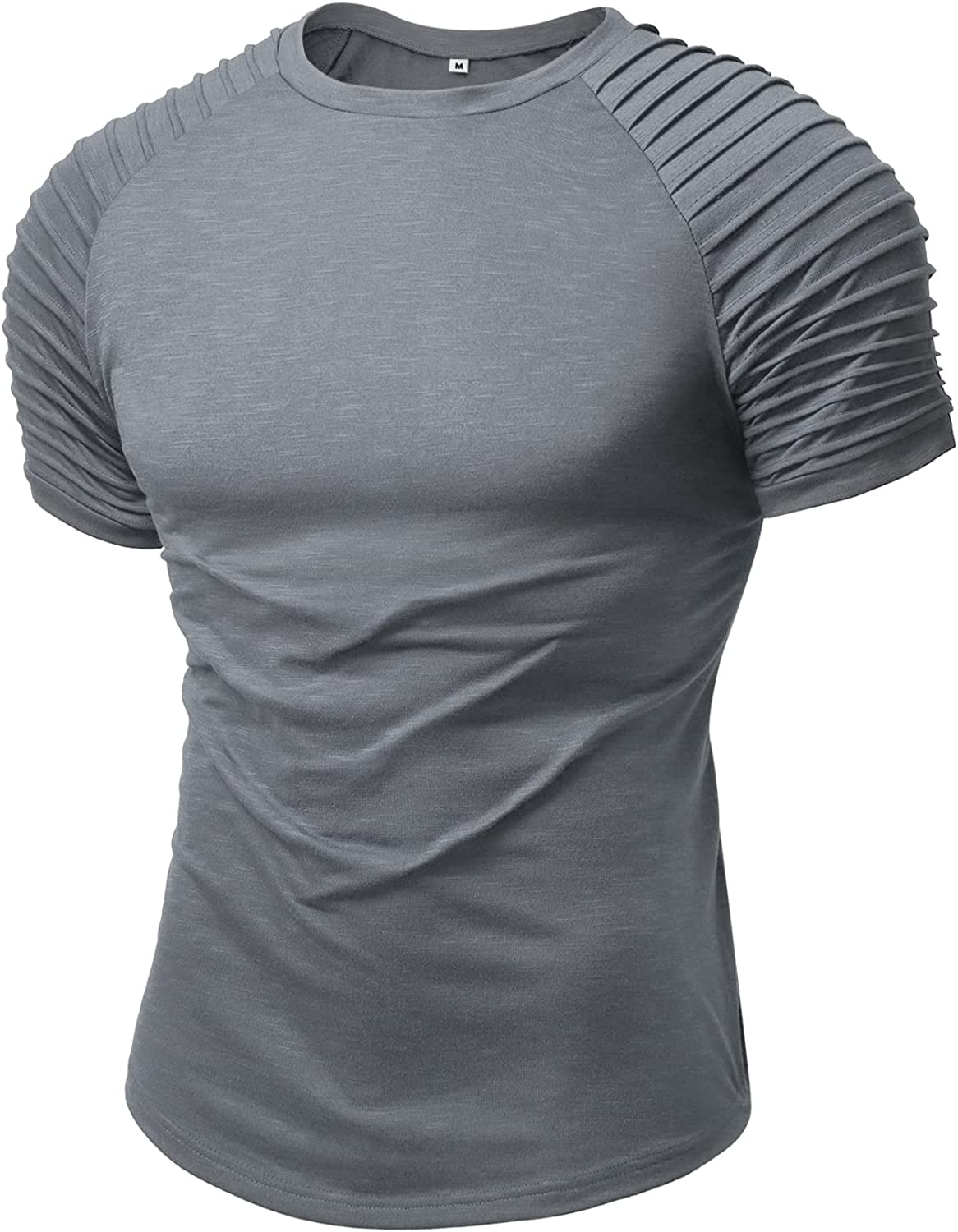 NITAGUT Men's Muscle Workout T-Shirt Pleated Raglan Short Sleeve Gym Athletic Fashion Tee Top