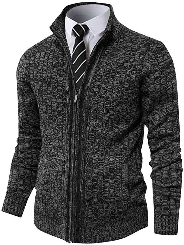 Pioneer Camp Men's Cardigan Sweaters Full Zip Up Stand Collar Slim Fit Casual Knitted Sweater with 2 Front Pockets