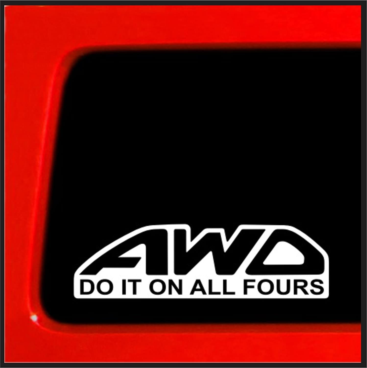 Sticker Connection | AWD Do It On All Fours Sticker Decal Bumper, for Car, Truck, Window, Laptop | 6"x1.75" (White)