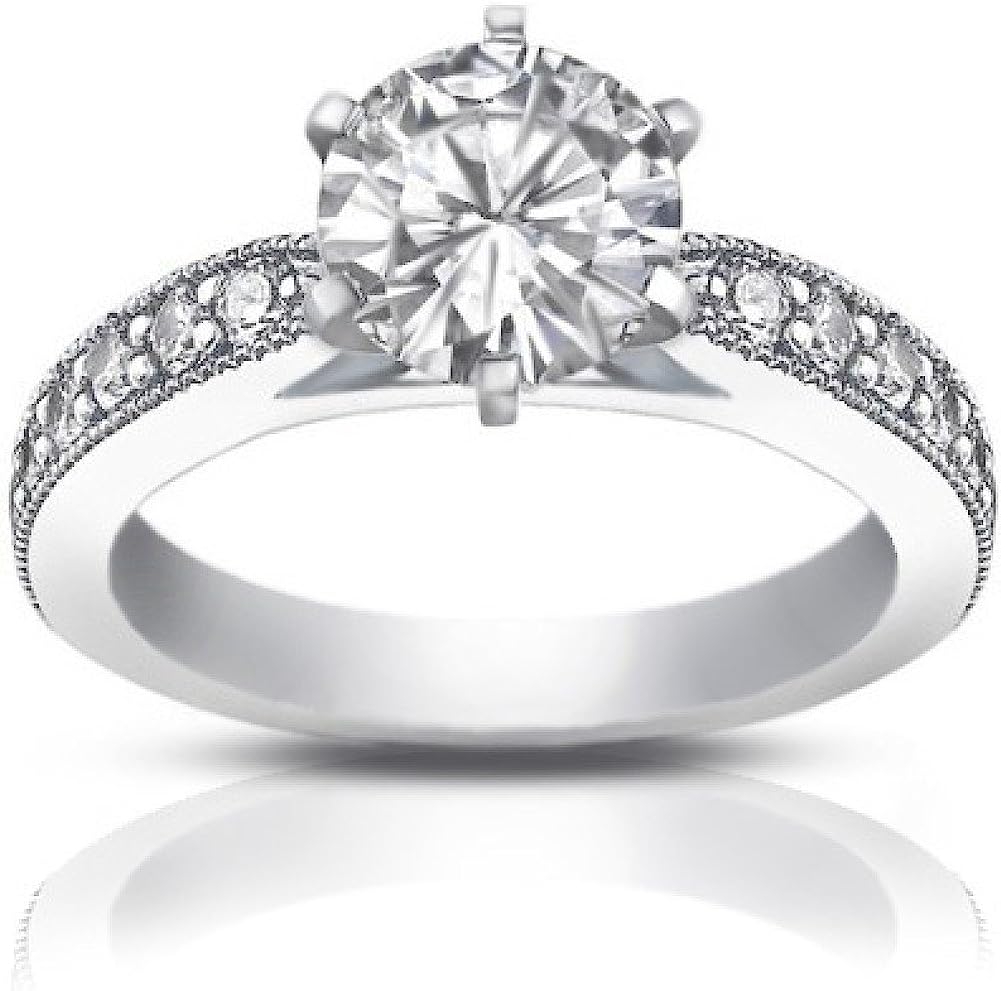 Madina Jewelry 1.40 ct Round Cut Diamond Engagement Ring Whit Millgrain on The Shank in 18 kt White Gold